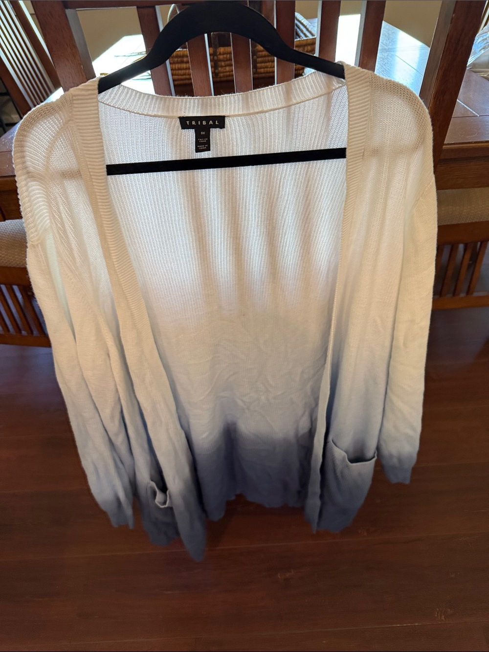 Tribal White to Blue Ombre Open-Front Cardigan